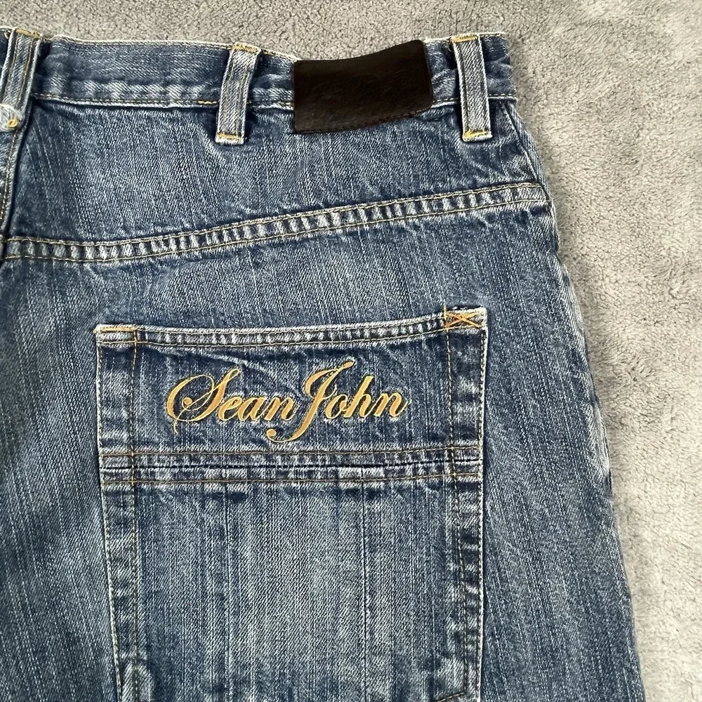Sean John Embroidered Wide Leg Jean Men Relaxed Streetwear Baggy Denim 38X33 Y2K